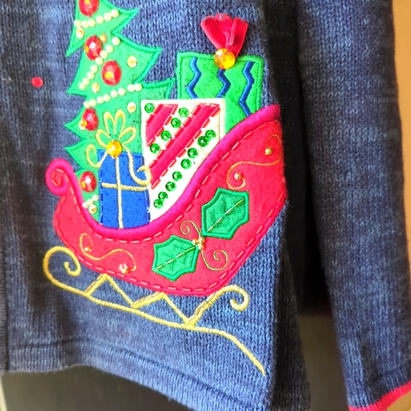 🌲Christmas Sweater Tiara International SZ Large Zipper Front EUC - Picture 5 of 15